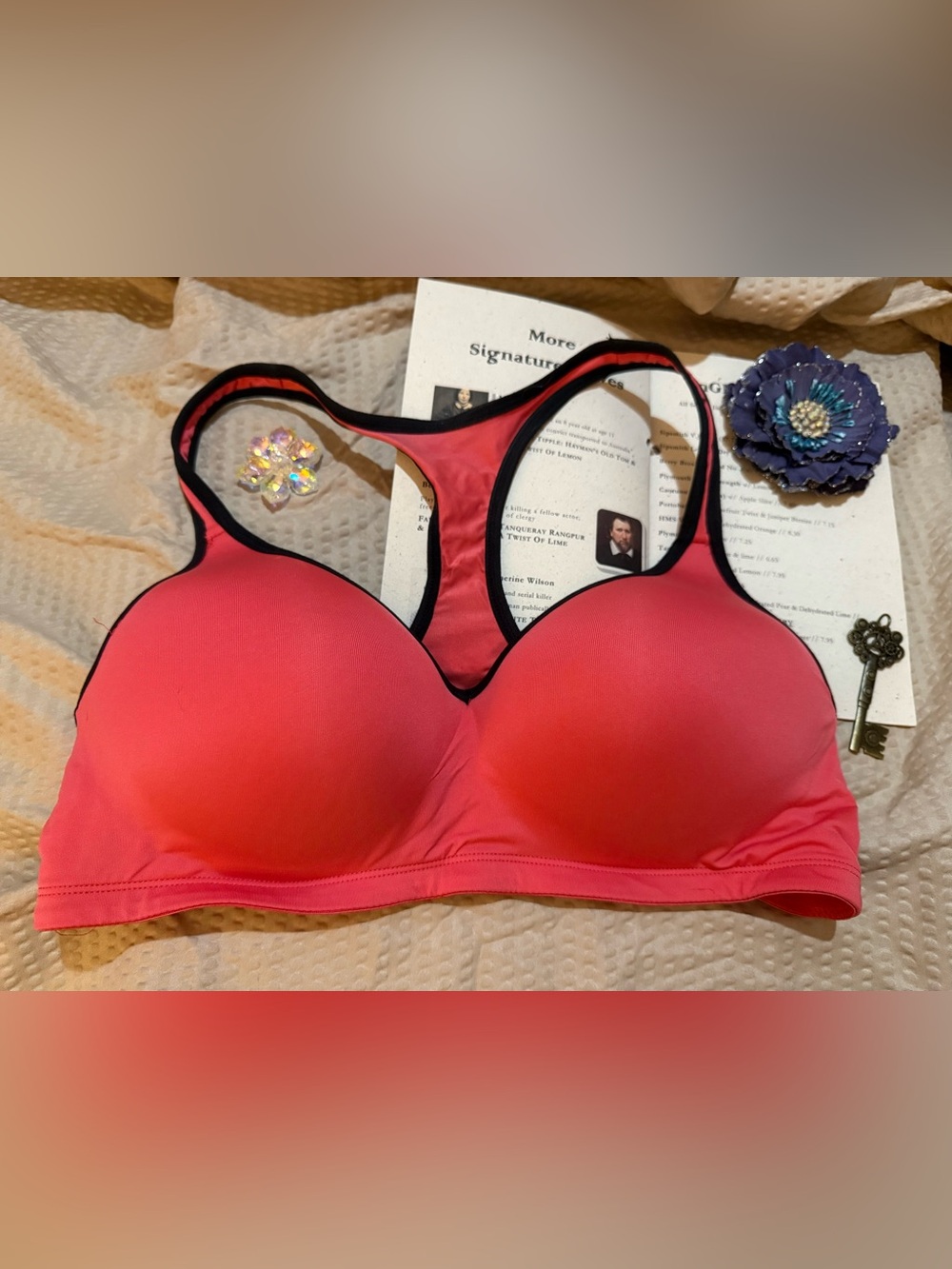 Flirtitude XL Coral Pink Padded Racerback Yoga Sports Bra